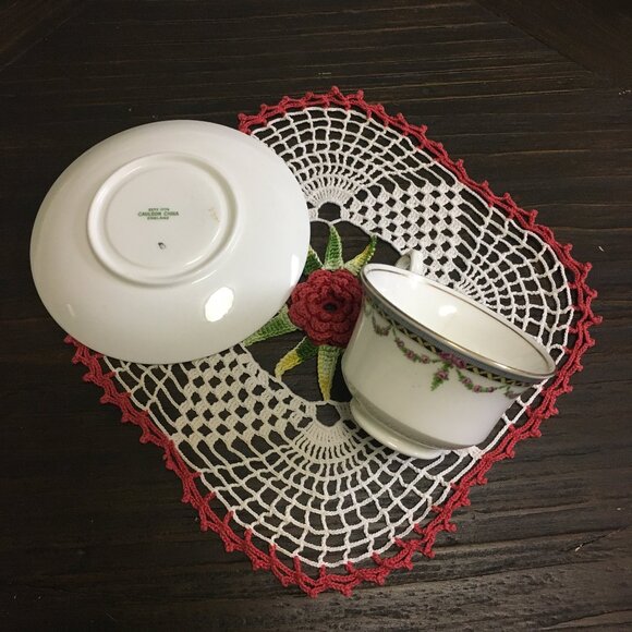 Cauldon England White Porcelain Floral Garland Teacup & Saucer - Picture 6 of 14